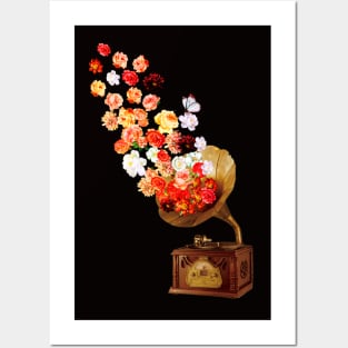 Galaxy Sound Retro record Player Collage Floral Posters and Art